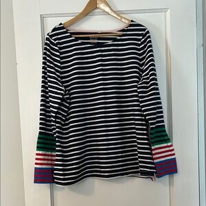 Boden Striped Black and White Top with Multicolor Sleeves